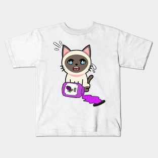 Funny Siamese cat spilled grape jam Kids T-Shirt